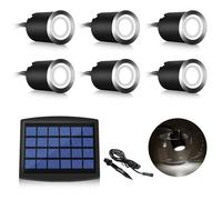 Lot de 6 spots LED solaire encastrables IP67 - Étanches pour extérieur - 4000 K blanc neutre - Autonomie jusqu'à 16h - Ø 32 mm