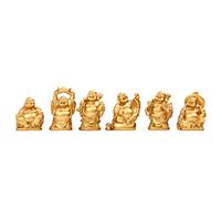 Lot de 6 Statues de Bouddha Rieur Feng Shui en résine dorée BS019 5,1 cm