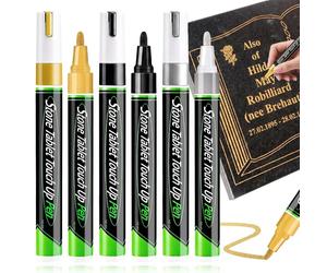 Lot de 6 stylos pour gravure sur pierre tombale, couleurs : noir, or, argent