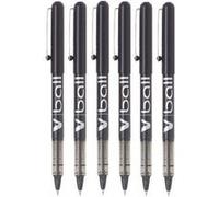 Pilot VB5 V Ball Lot de 6 stylos à bille à encre liquide, pointe en métal fine de 0,7mm, écriture de 0,4 mm, noir