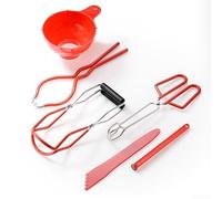 Lot de 6 supports de conserve multifonctions 29 cm | L'ensemble de 6 pièces comprend un support, un entonnoir, un élévateur, des clips ; essentiel pour la mise en conserve et la