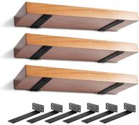 Lot de 6 supports d'étagère robustes rustiques flottants pour étagères murales, supports d'étagère industriels, noirs (25,4 cm - Lot de 6)