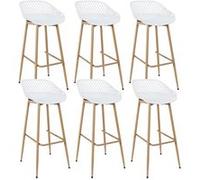 Lot de 6 Tabourets Blancs Pieds Effet Bois Verni - TRESSIE - ALTOBUY Blanc G