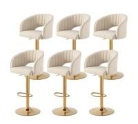 Lot de 6 tabourets de bar en velours réglables en hauteur avec dossier et accoudoirs - Pivotant à 360° - Tabouret de cuisine, de comptoir, de coiffure, repose-pieds doré, pour salle à manger(6,Blanc)