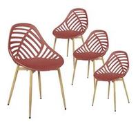 SAORI - Lot de 4 Chaises de Jardin Coque Plastique Ajourée Terracotta Pieds Métal