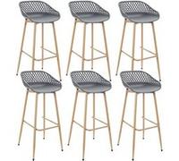 Lot de 6 Tabourets Gris Pieds Effet Bois Verni - TRESSIE - ALTOBUY Gris G