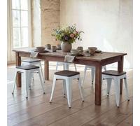 lot de 6 tabourets HWC-A73 avec assise en bois, tabouret métallique, métal design industriel empilable ~ blanc