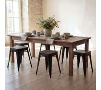 lot de 6 tabourets HWC-A73 avec assise en bois, tabouret métallique, métal design industriel empilable ~ noir