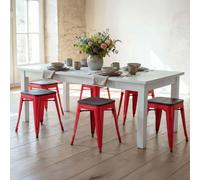 lot de 6 tabourets HWC-A73 avec assise en bois, tabouret métallique, métal design industriel empilable ~ rouge