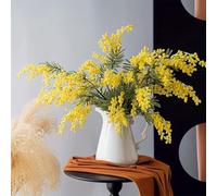 Lot de 6 tiges de fleurs de mimosa artificielles en acacia jaune - Plantes longues en soie pour décoration de table de mariage (jaune)