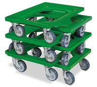 Lot de 6 trottinettes de transport pour conteneurs 600 x 400 mm, capacité de charge 250 kg, verte