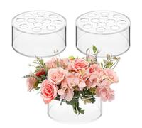 Lot de 6 vases simples en acrylique - Boîte à fleurs ronde transparente à 12 trous, décoration de table de mariage, fête des mères, composition florale, essentiels de la maison (transparent, 16 x 6