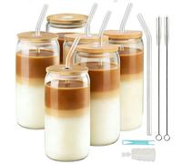 Lot de 6 verres à café glacé (473 ml) avec couvercle et paille en forme de canette, idéaux pour les smoothies, les milkshakes, les jus, la bière et les cocktails. Parfaits comme cadeau. Lavables au la