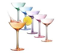 Lot de 6 verres à cocktail colorés et lumineux - 207 g - Pour champagne, Martini, Manhattan, Cosmopolitan, Sidecar - Cristal Speakeasy - Couleur élégante (traditionnelle)