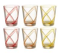 Lot de 6 Verres à Eau Plastique Réutilisable Lignes 44cl Multicolore