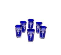 Lot de 6 Verres à thé café coloré marocain Andalous Couleur Bleu | Verre de thé Turc en Style Oriental | 6 Photophore en Verre comme décoration Marocaine dans Votre Chambre ou Maison