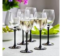 Lot de 6 verres à vin blanc 250 mL, longs pieds noirs, transparents