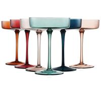 Lot de 6 verres colorés style art déco vintage - Verres à martini, cocktail et champagne côtelés 200 ml | Lot de 6 verres à cocktail en cristal doux pastel, verres à cocktails, verres ondulés, coffret