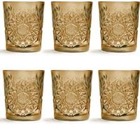 Lot de 6 verres Hobstar – Ocre – 355 ml / 35,5 cl – Motif vintage en cristal taillé – Lavables au lave-vaisselle – Qualité supérieure