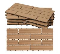 Lot de 6 WPC Dalles de terrasse 10 lattes 1 m², 30 x 60 cm, Dalles clipsables Composite bois Teck