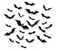 Lot de 60 autocollants 3D chauve-souris pour Halloween | Helloween Kit de décoration simple avec colle en mousse | 4 tailles pour fenêtre, mur, jardin, fête d'Halloween