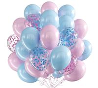 Lot de 60 ballons 30 cm latex confettis métallisés et bleus 30,5 cm ruban décoration fête fille, anniversaire, baby shower