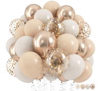 Lot de 60 ballons beiges dorés de 30 cm, style rétro, nude, abricot, blanc, sable métallisé, champagne, doré, à l'hélium, avec confettis en latex, style bohème, pour décoration d'anniversaire, fête