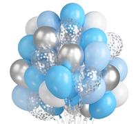 Lot de 60 ballons bleus, blancs et argentés métallisés, confettis