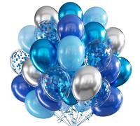 Lot de 60 ballons bleus et argentés 30,5 cm latex métallisé Confettis Pour fête, anniversaire, mariage, fête prénatale, décoration