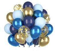 Lot de 60 ballons bleus et dorés, ballons à confettis bleu marine, ballons à l'hélium dorés métallisés, ballons en latex bleu clair pour garçon, homme, anniversaire, mariage, remise de diplôme, fête