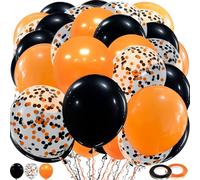Lot de 60 ballons d'Halloween en latex orange et noir de 30,5 cm et ballons à confettis pour Halloween, anniversaire, fête, décoration d'anniversaire