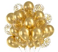 Lot de 60 ballons dorés métallisés à l'hélium, confettis dorés, ballons en latex, ballons de fête du Nouvel An, pour mariage, anniversaire, Saint-Valentin, anniversaire de mariage, fêtes du Ramadan de