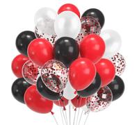Lot de 60 ballons rouges et blancs en latex à confettis rouges et blancs de 30,5 cm pour thème pirate, anniversaire, Halloween, Saint-Valentin, fiançailles, mariage, remise de diplôme