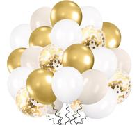 Lot de 60 ballons rouges et dorés - Ballons à l'hélium avec confettis métalliques dorés - Ballons en latex pour mariage, anniversaire, fiançailles, Saint-Valentin, remise de diplôme (blanc doré)