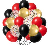 Lot de 60 ballons rouges et dorés, ballons à l'hélium avec confettis métallisés dorés, ballons en latex pour mariage, anniversaire, fiançailles, Saint-Valentin, remise de diplôme (noir, rouge, doré)