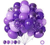 Lot de 60 ballons violets métallisés de 30,5 cm - Ballons confettis pour mariage, fête prénatale, fête d'anniversaire