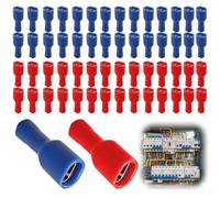 Lot de 60 Cosses Electriques a Sertir, Bornes de Câble Femelles à Déconnexion Rapide Entièrement Isolées Vinyle 6,3x0,8mm Bleu pour 1.5-2.5mm² (16-14 AWG) 6,3x0,8mm Rouge pour 0,5-1,5 mm² (22-16 AWG)