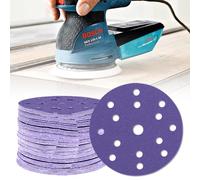Lot de 60 disques abrasifs ronds de 150 mm pour ponceuse excentrique, grain 150, 15 trous, pour bois, métal et peinture