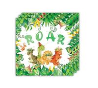 Lot de 60 serviettes en papier motif dinosaure, pour anniversaire d'enfant, décoration de table, vert, convient pour les filles et les garçons, 33 x 33 cm
