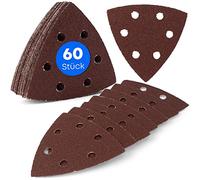 Lot de 60 triangles abrasifs Delta / 6 trous / 93 x 93 x 93 mm / 10 x grain 40-60 - 80-120-180-240 / pour ponceuse delta / feuilles abrasives / tampons abrasifs triangulaires / papier abrasif