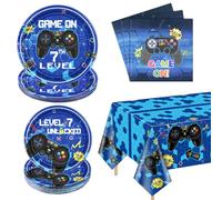 Lot De 61 Assiettes En Carton Pour 7e Anniversaire - Assiettes En Carton - Nappe De Jeu Vidéo - Cadeaux De Fête Pour Garçon - 7e Anniversaire - Pour 20 Personnes