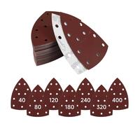 Lot de 63 feuilles de papier abrasif triangulaire, 11 trous, pour ponceuse triangulaire, grain 40/80/120/180/240/320/400