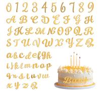 Lot de 64 lettres pour décoration de gâteau dorées, décoration de gâteau, personnalisée, alphabet de A à Z, kit de bricolage pour anniversaire, fête prénatale, anniversaire de mariage, mariage (doré)