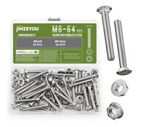 Lot de 64 vis de carrosserie M6 x 40 mm en acier inoxydable avec écrous à bride hexagonale, vis à tête bombée avec collet carré, vis de serrure à tête bombée plate avec écrous (M6)
