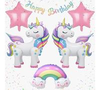 Lot de 7 ballons d'anniversaire licorne - Comprend de grands ballons en aluminium en forme de licorne, arc-en-ciel et étoile - Décorations de fête magiques pour filles