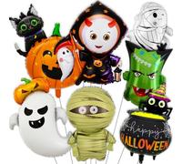 Lot de 7 ballons d'Halloween, ballons mignons momie, monstre, fantôme, chat noir, araignée pour décorations de fête d'Halloween, fête de mariage