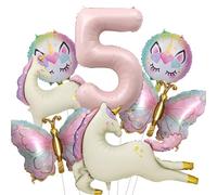 Lot de 7 ballons licorne gonflables, taille XXL, en aluminium, licorne, debout, décoration d'anniversaire pour enfant de 5 ans, papillon