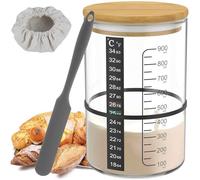 Lot de 7 bocaux de 900 ml pour levain - Avec couvercle - Spatule en silicone - Papier thermomètre - Ruban élastique - Chapeau en tissu - Stylo - Étiquette - Kit de démarrage pour pain - Pâtisserie (A)