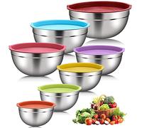 Lot de 7 bols mélangeurs en acier inoxydable de qualité supérieure avec couvercles hermétiques, bol en métal multifonction empilable pour un rangement pratique, pour la cuisine, la pâtisserie et le