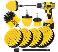 Lot de 7 brosses à récurer électriques de 6,35 mm + Tige Longue Extension, Brosse de Nettoyage électrique pour Salle de Bain, Baignoire, carrelage, Coin, Sol